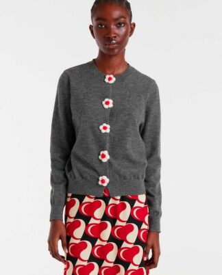 CARDIGAN FLORAL GRIS